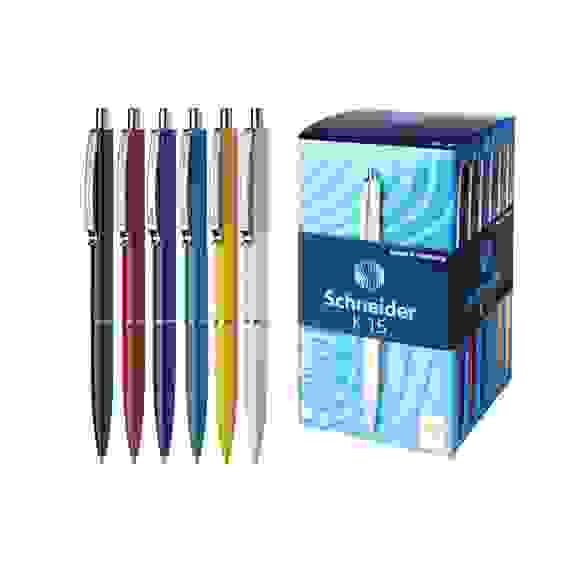 Ручка Schneider "K15" шариковая автоматическая, синяя, корпус ассорти, 1.0мм, ш/к