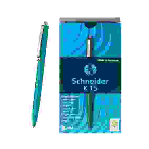 Ручка Schneider "K15" шариковая автоматическая, синяя, корпус зеленый, 1.0мм