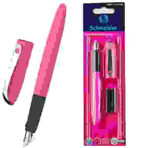 Ручка перьевая Schneider "Wavy A" синяя, 2 картриджа, грип, корпус розовый, блистер